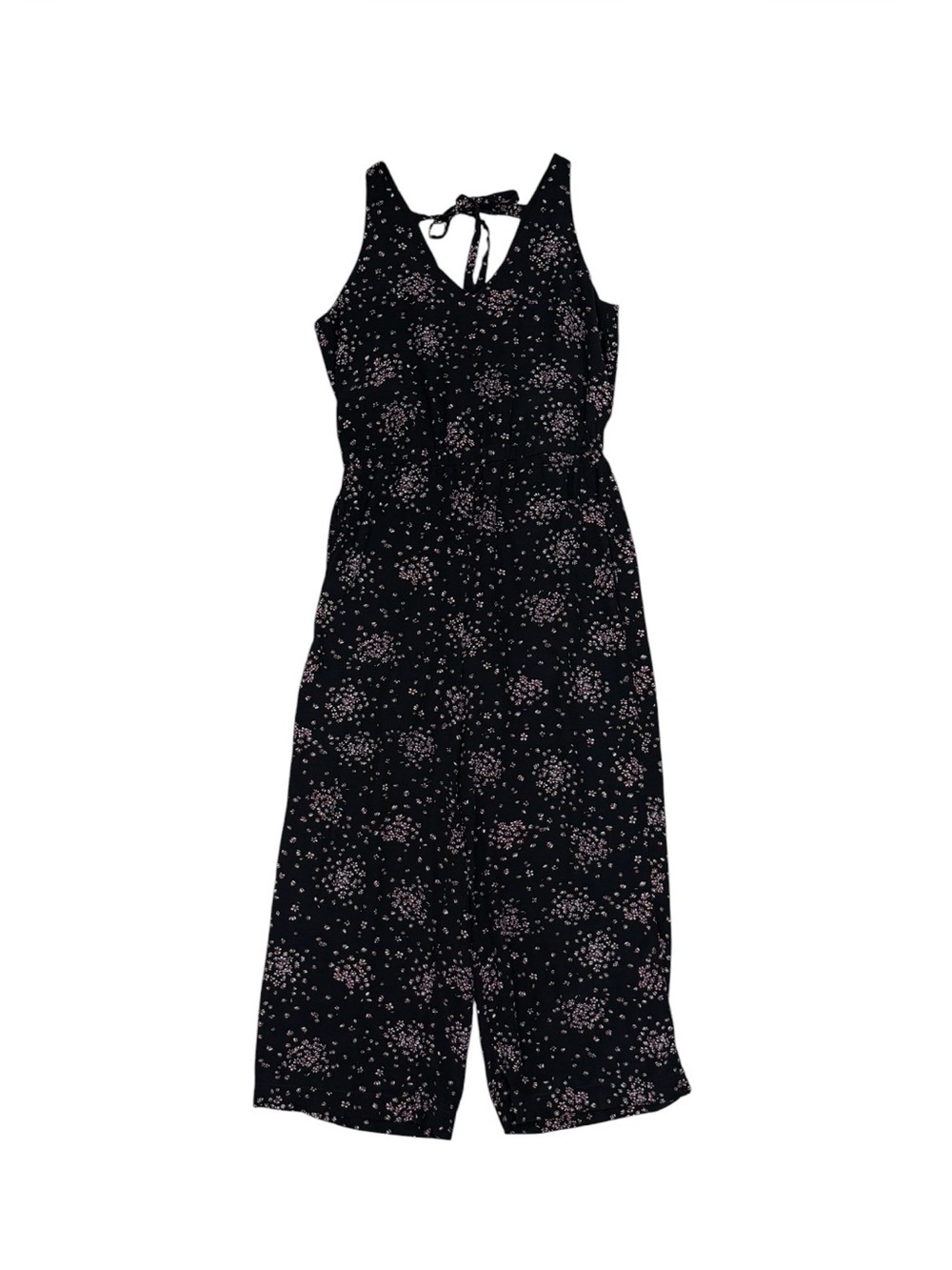 Loft Floral Sleeveless Jumpsuit Black Pink Ditsy Wide Leg Size Medium